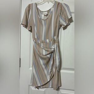 Refinery Women’s Tan Blue Stripe Wrap Dress Lightweight NWOT Size 6